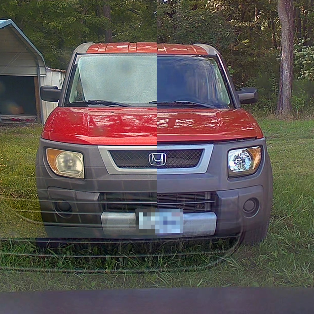 A before-and-after of the headlights on my E